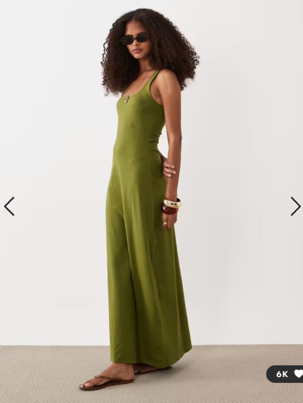 ASOS DESIGN scoop neck maxi dress in khaki green - US 4